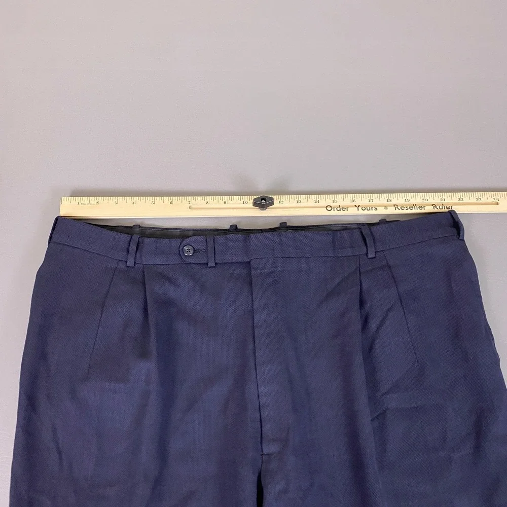 Vintage Dress Pants Trousers Men's 44x28 Navy Blue Pleated Front Relaxed Fit